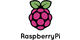Logo einer Himbeere mit zwei grünen Blättern oben. Darunter steht der Schriftzug 'Raspberry Pi'.